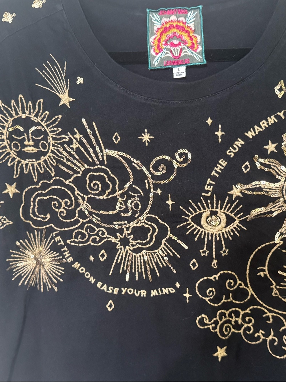 Johnny Was Cloud Relaxed Sequin Tee Black size L $50 - Picture 2 of 4